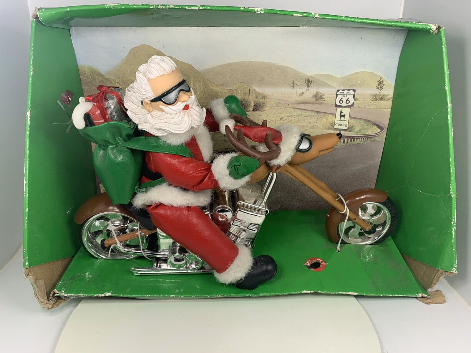 santa riding reindeer Chopper Flashing Nose Rare Holidays