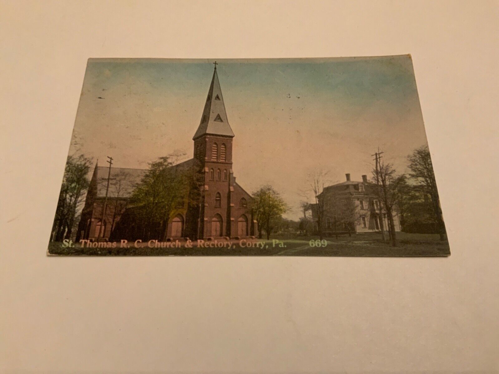 Corry, Pa. ~ St. Thomas R.C. Church & Rectory - 1914 Stamped  Antique  Postcard