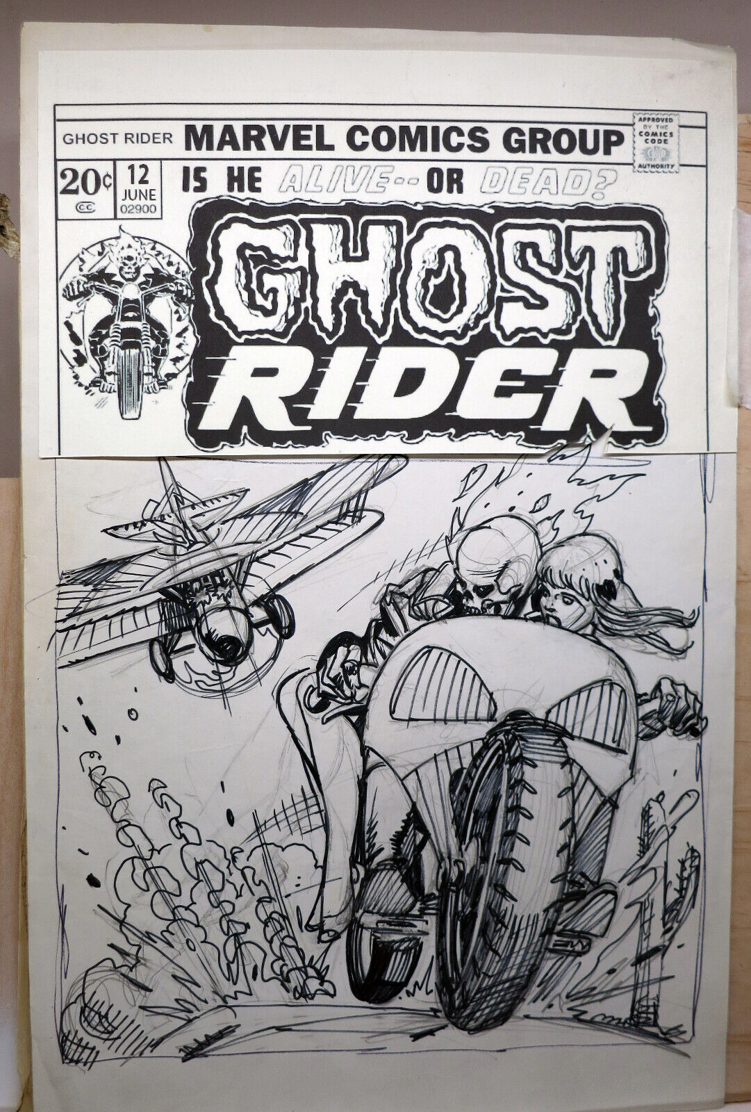 Gil Kane Original Art Ghost Rider #12 Cover Art prelim drawing 1975 16x10.5\