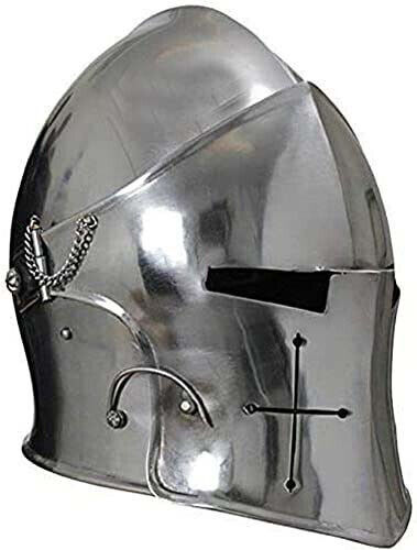 Medieval Visored Barbuta Helmet Brushed Steel Knights Templar Crusader Helmet