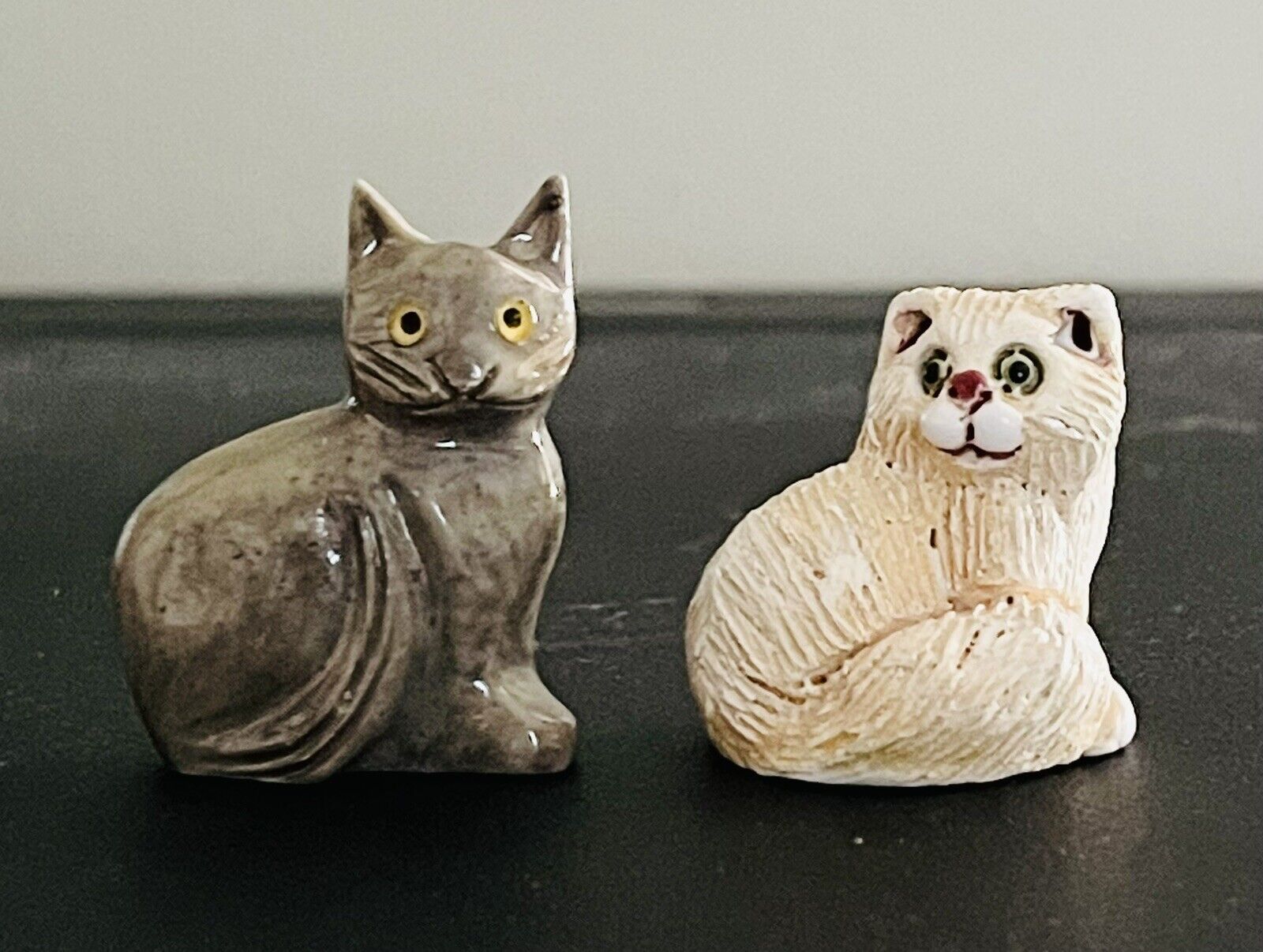 Pair Of Peruvian Carved Stone/Clay Kitty Cat Miniature Figurines