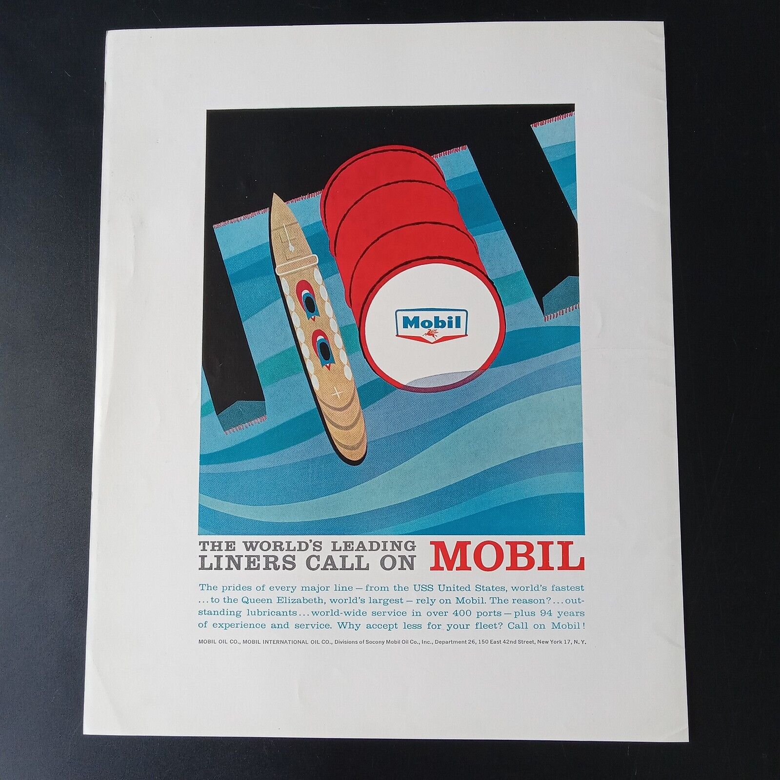 Mobil Marine Oils Shipping LEADING LINERS CALL ON MOBIL Print Ad 10.5\