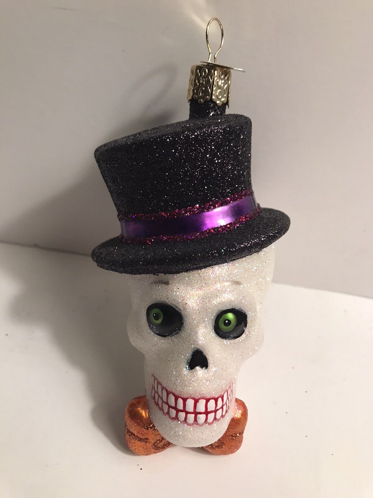 Old World Christmas Glass Top Hat Skeleton Skull 5\