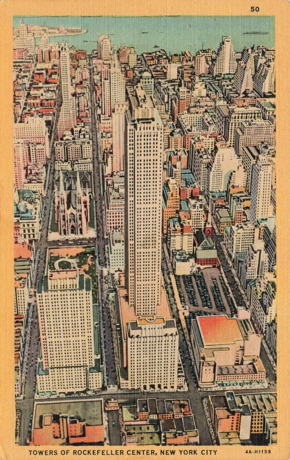 Postcard Towers of Rockefeller Center New York City NY Linen