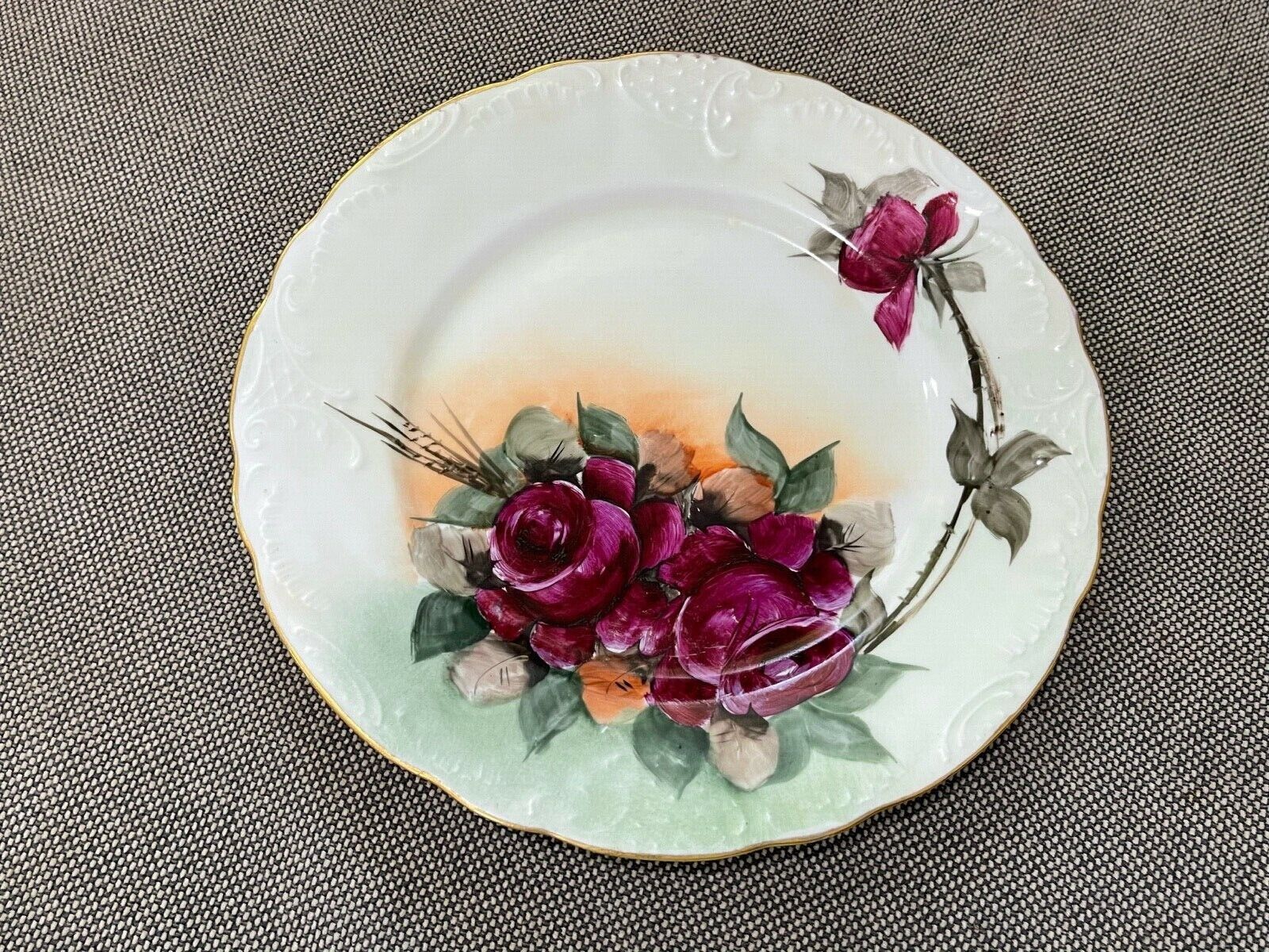 Antique Carlsbad Porcelain Plate Painted Purple Flowers Decoration V. Horstman