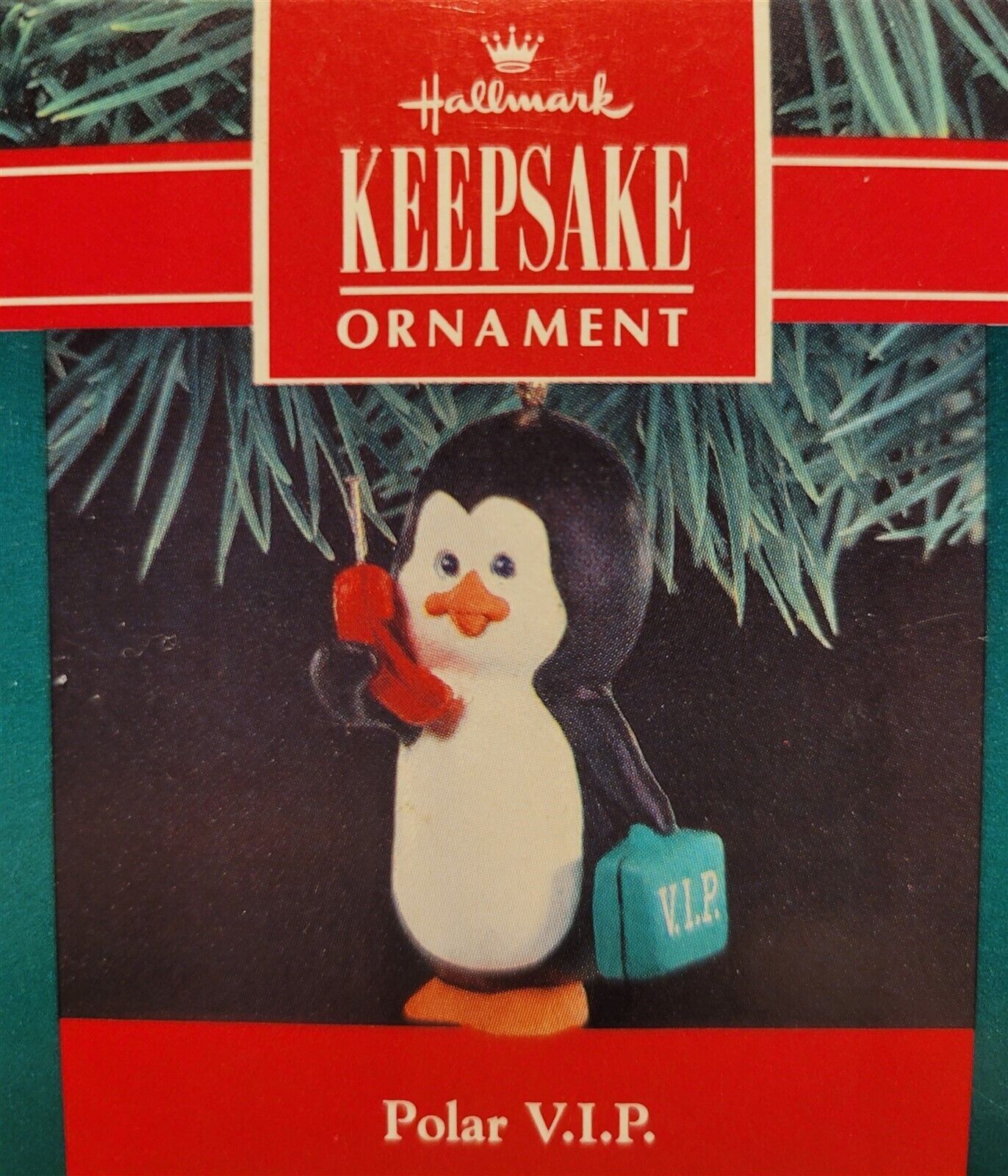 Vtg Hallmark Ornament Polar VIP NEW 1990 Penguin Briefcase Vintage Mobile Phone