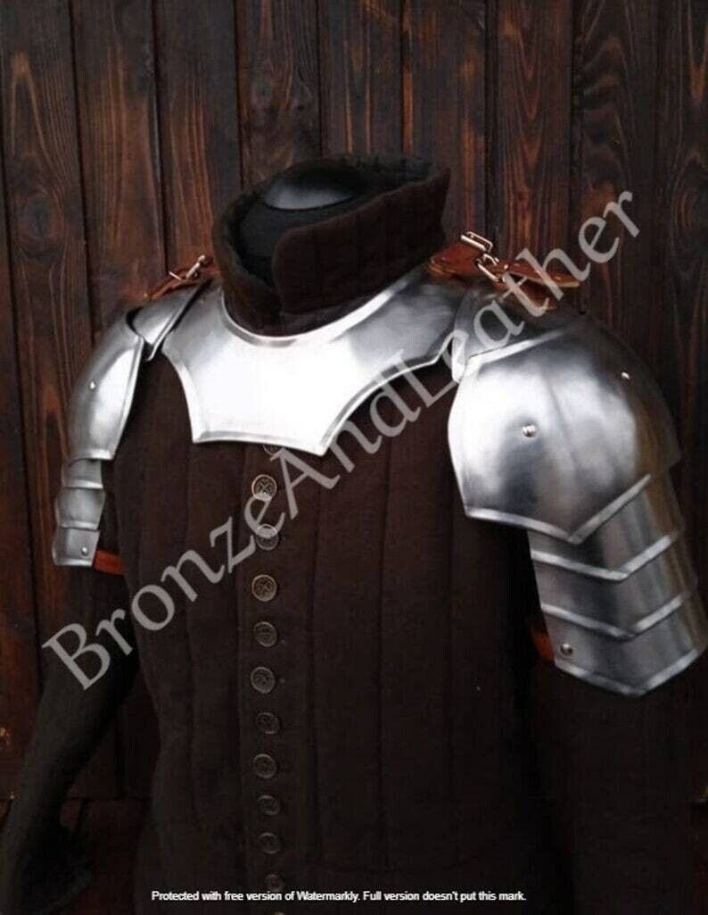 Medieval pair of pauldrons Set with gorget steel larp armor Cosplay Costume