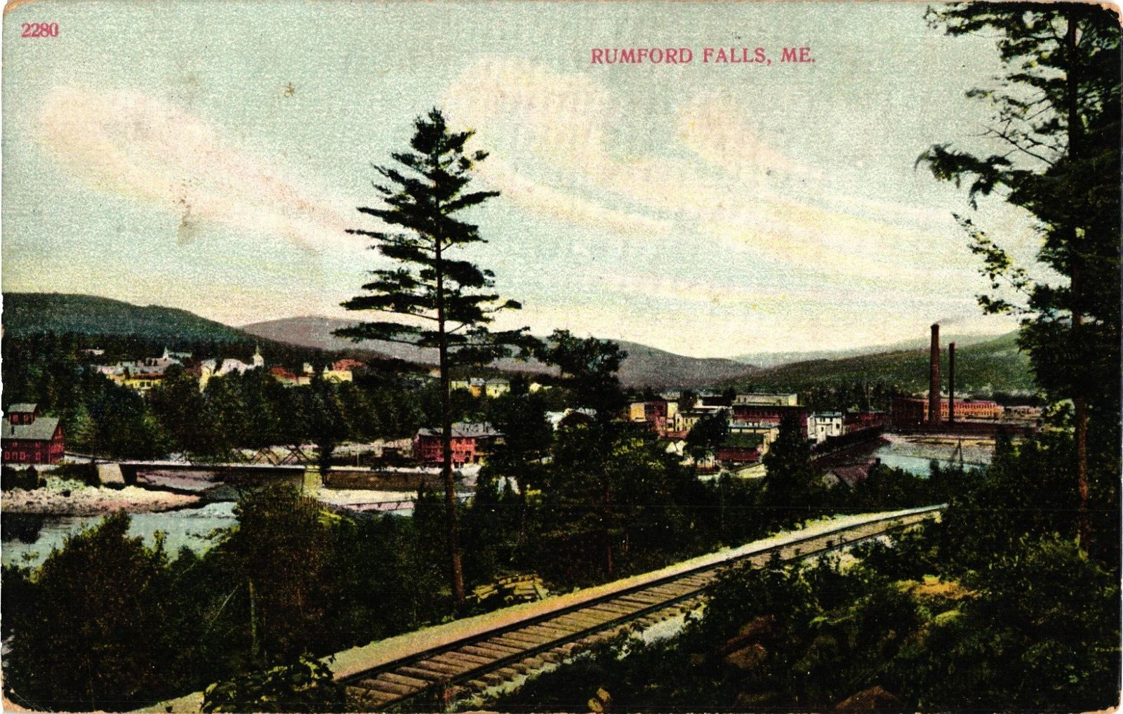 Rumford Falls Maine Town Train Tracks to Paper Mills Divided Postcard c1908