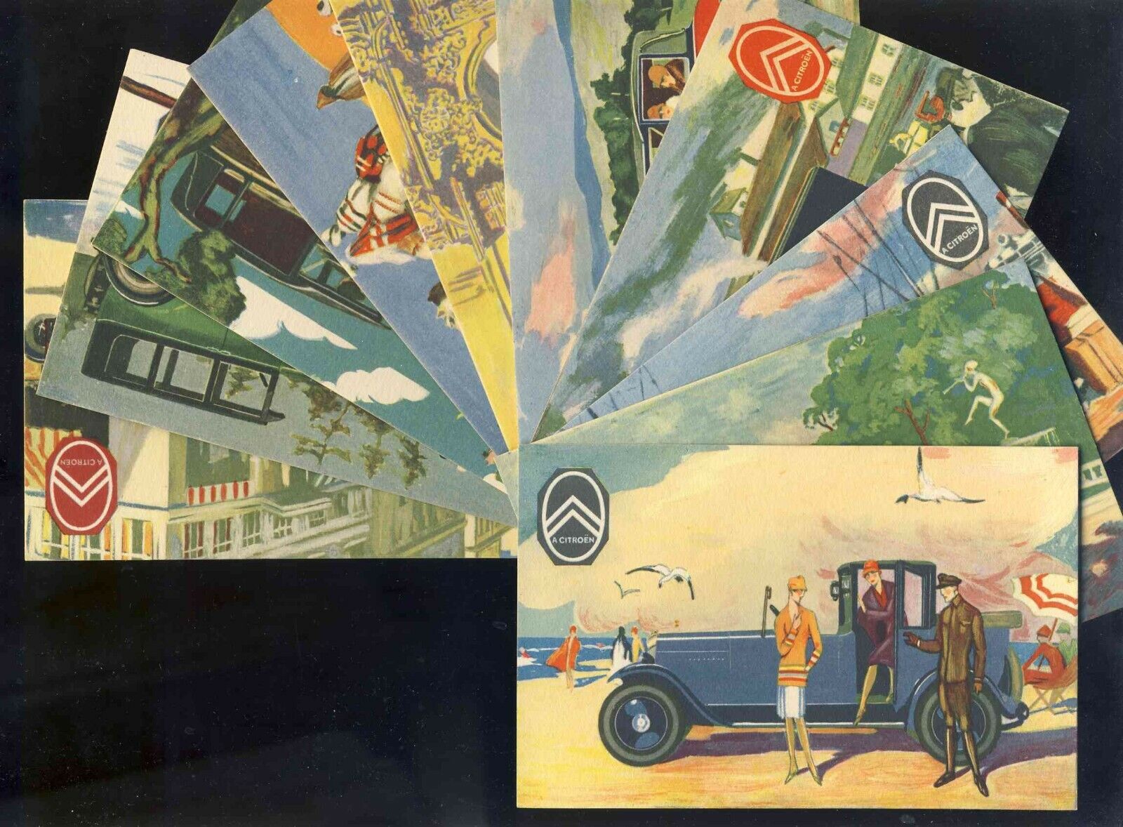 (119226) Complete Series 10 Citroen CPA Advertising Postcards. Art Deco