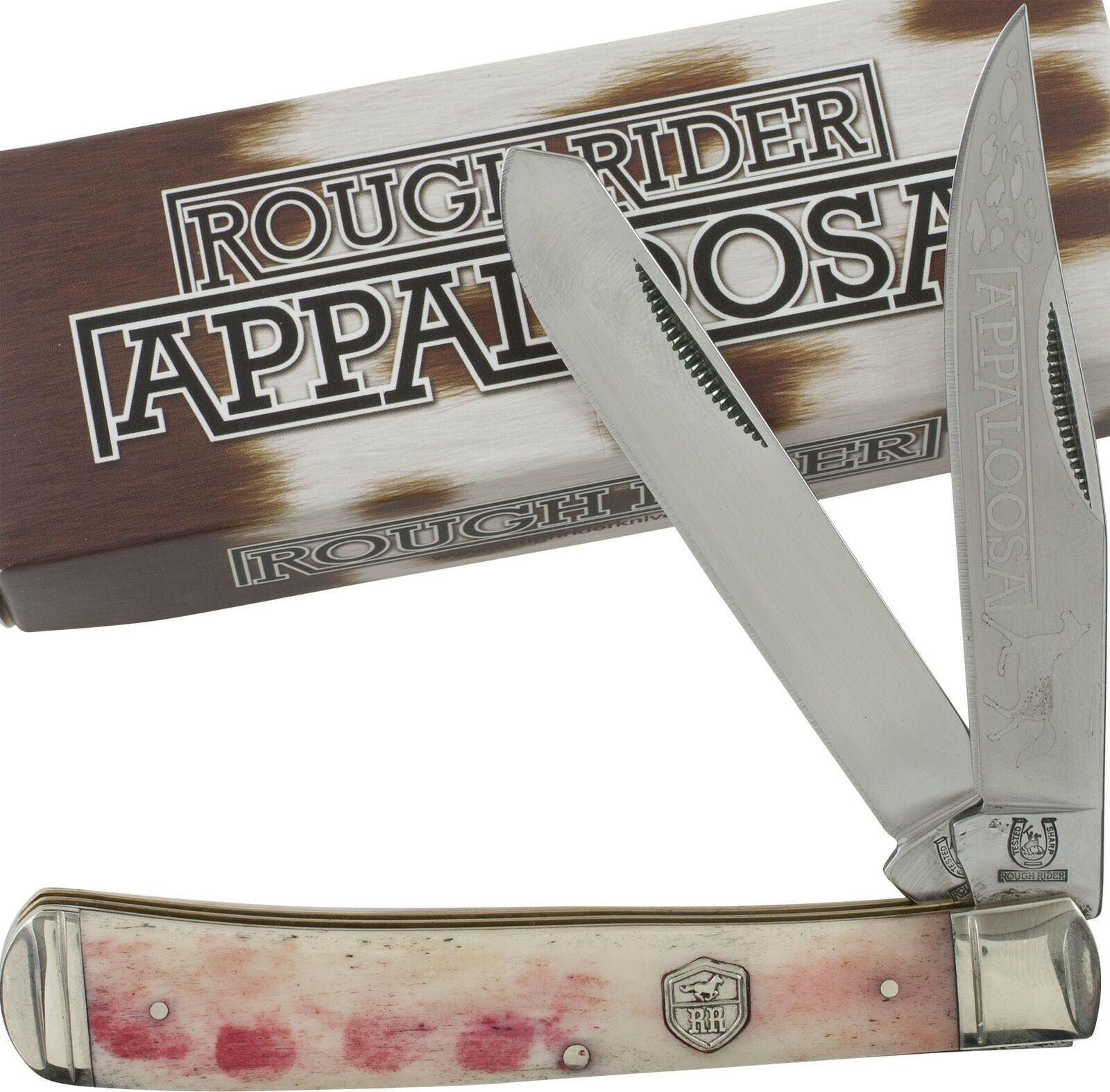 Rough Rider Red Appaloosa Handles Trapper Pocket Knife RR1405 2 Folding Blades