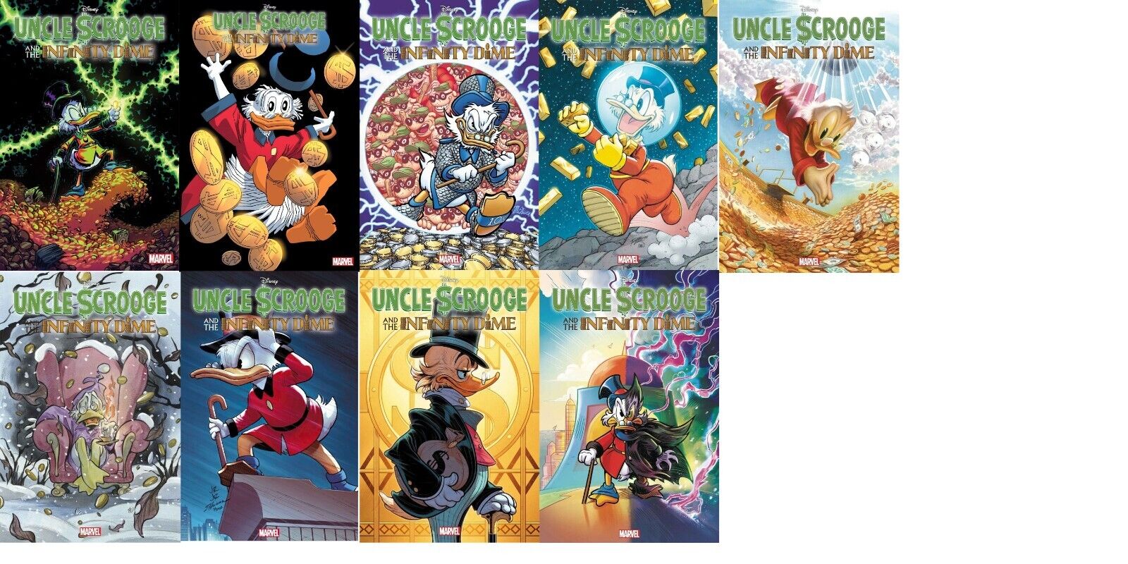 UNCLE SCROOGE AND THE INFINITY DIME #1 SET of 9 COVERS DISNEY FOIL PRESALE ROSS