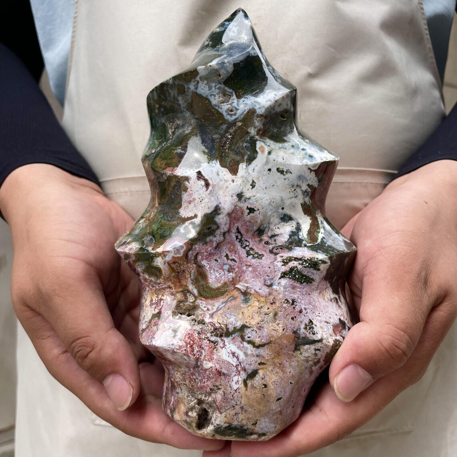 1900g Natural Ocean Jasper Flame Quartz Crystal Freedom Stand Reiki Healing
