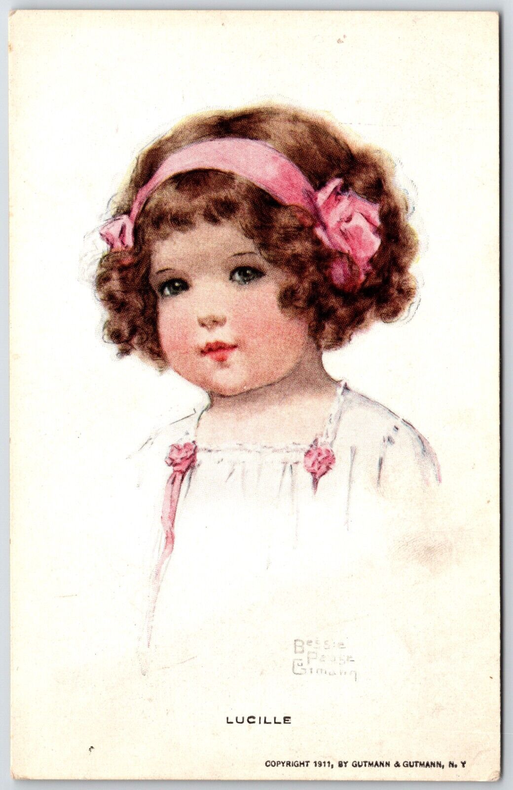 Bessie Pease Gutmann Lucille 1911 UNP VTG Postcard Adorable Cute Girl curly hair
