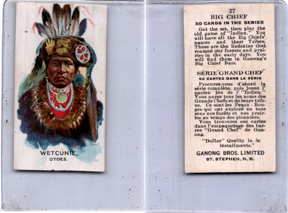 V118 Ganong Bros., Big Chiefs, Indians, 1939, #27 Wetcunie, Otoes