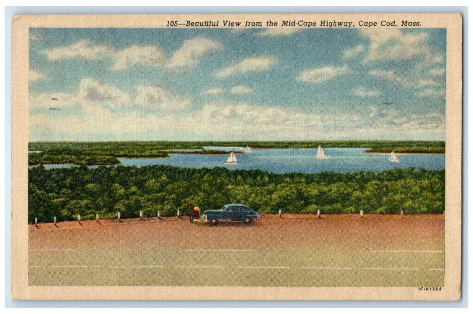 1964 Beautiful View Mid-Cape Highway Cape Cod Massachusetts MA Vintage Postcard