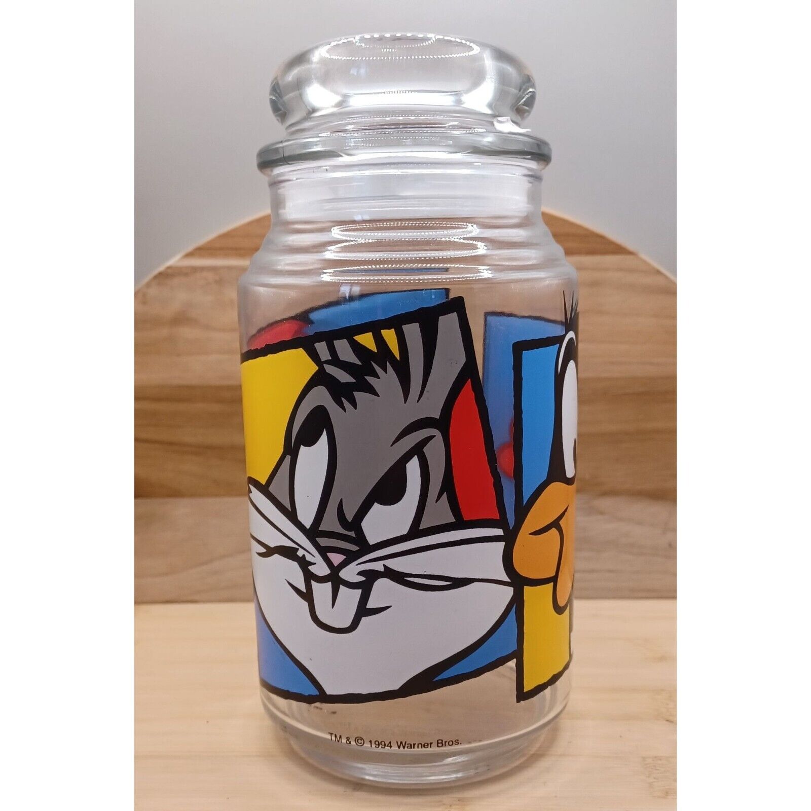 Vintage Warner Bros Looney Tunes Daffy Taz Bugs Glass Jar With Lid 1994