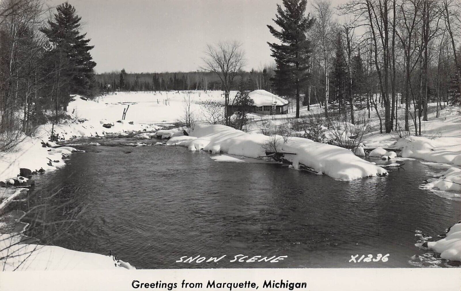 RPPC Marquette MI Michigan Snow Winter Ski Time Trees Scene UP Photo Postcard E5