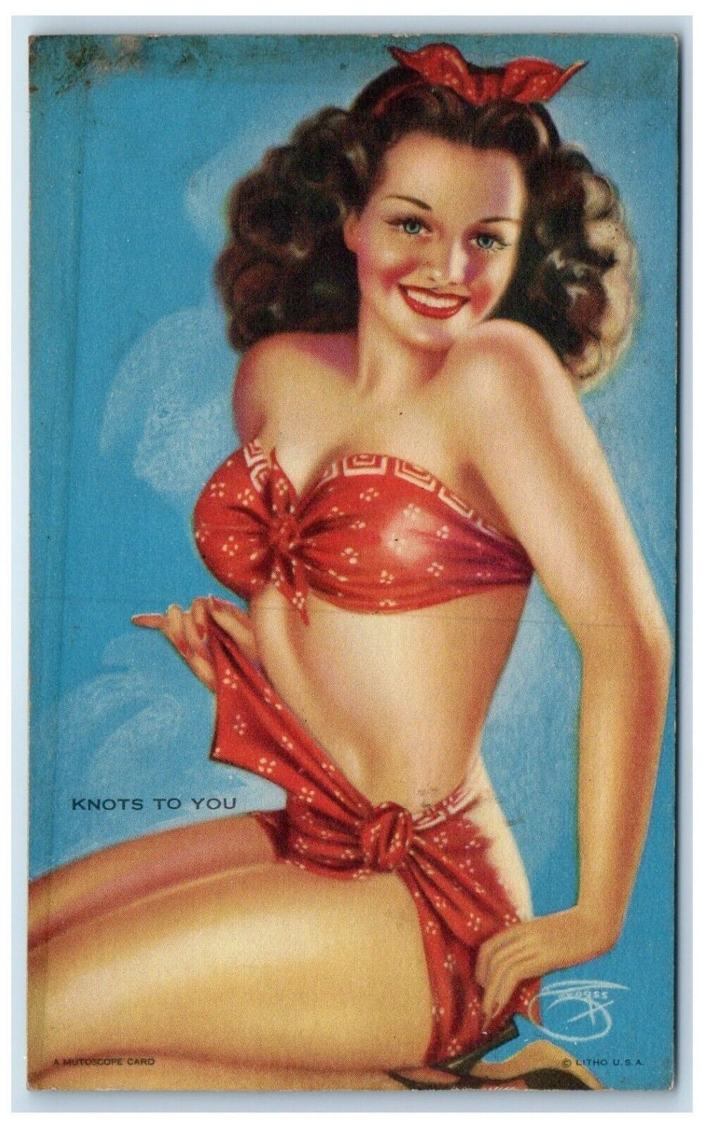 c1950's Mutoscope Follies Girl Pin Up Sexy Knots To You Exhibit Arcade Card