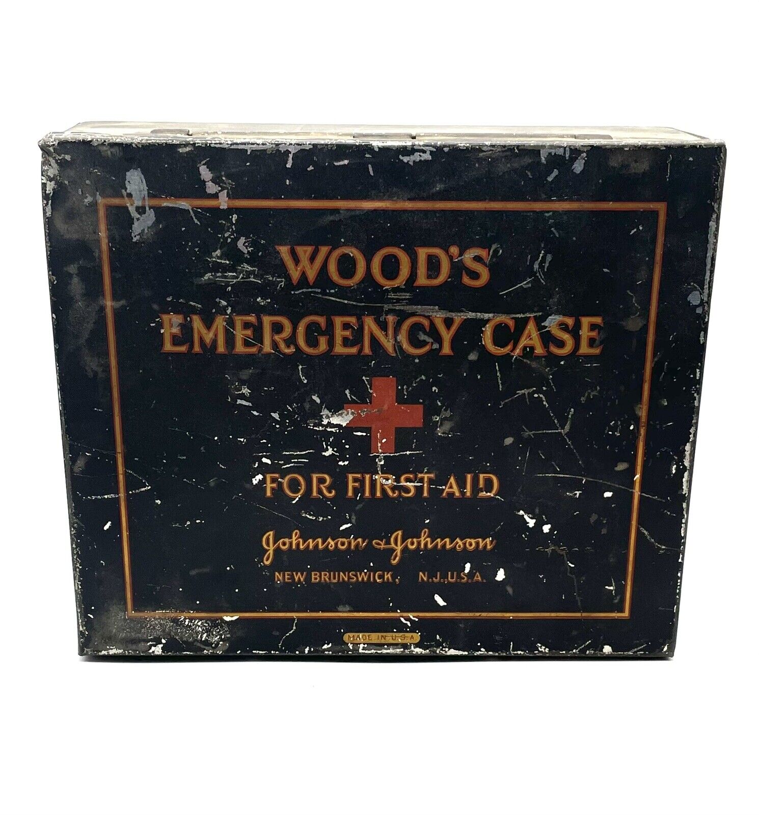 Vintage Johnson & Johnson Wood's Emergency Case Tin Box First Aid Empty tin