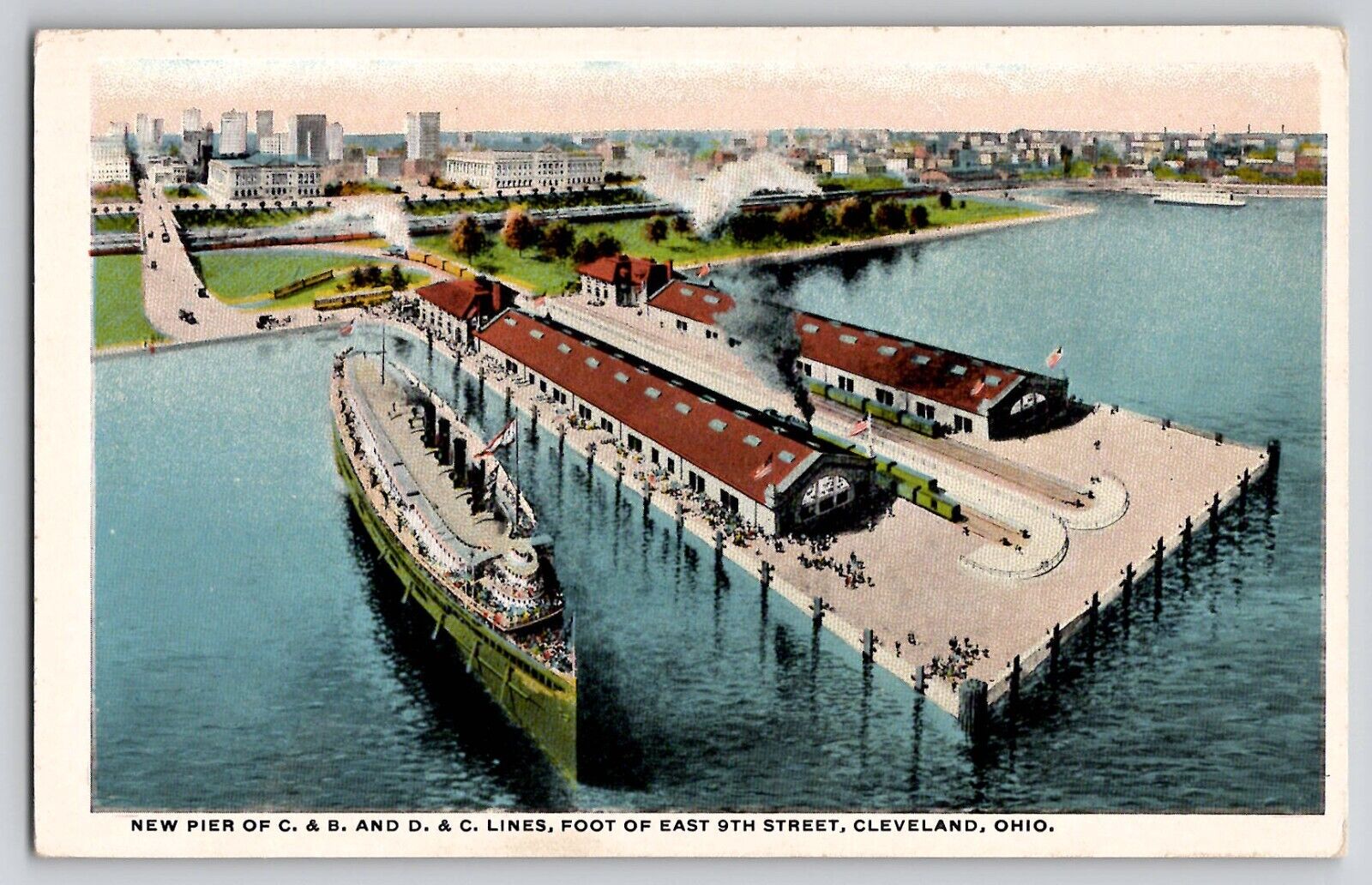 C&B and D&C Lines New Pier Terminal 9th Street Cleveland OH Postcard c1920
