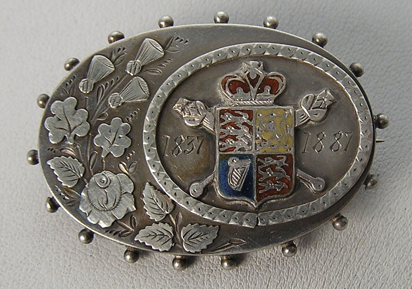 1837-1887 Queen Victoria 50th Anniversary Golden Jubilee Sterling Enamel Pin