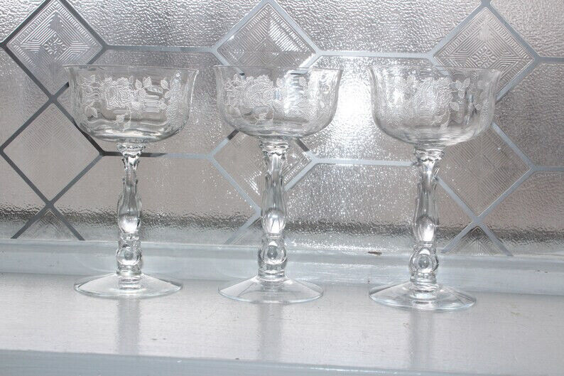 3 Fostoria Willowmere Champagne Glasses Vintage 1950s Stemware