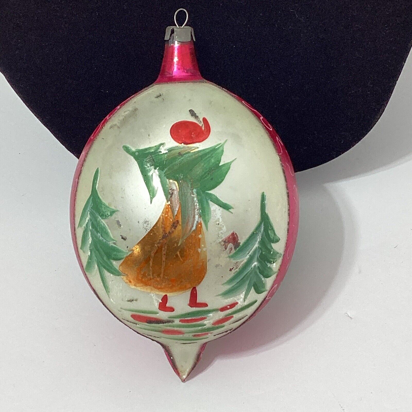 Vintage Christmas Ornament Mercury Glass Oblong Ball Large Trees Pink