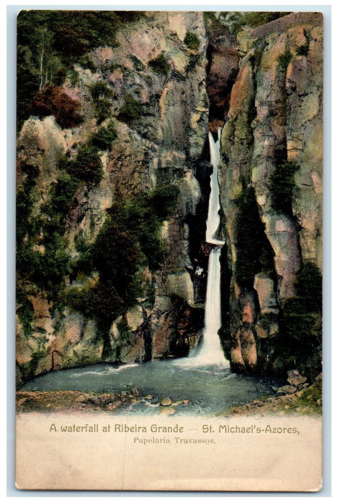 c1910 A Waterfall at Ribeira Grande St. Michaels Azores Portugal Postcard