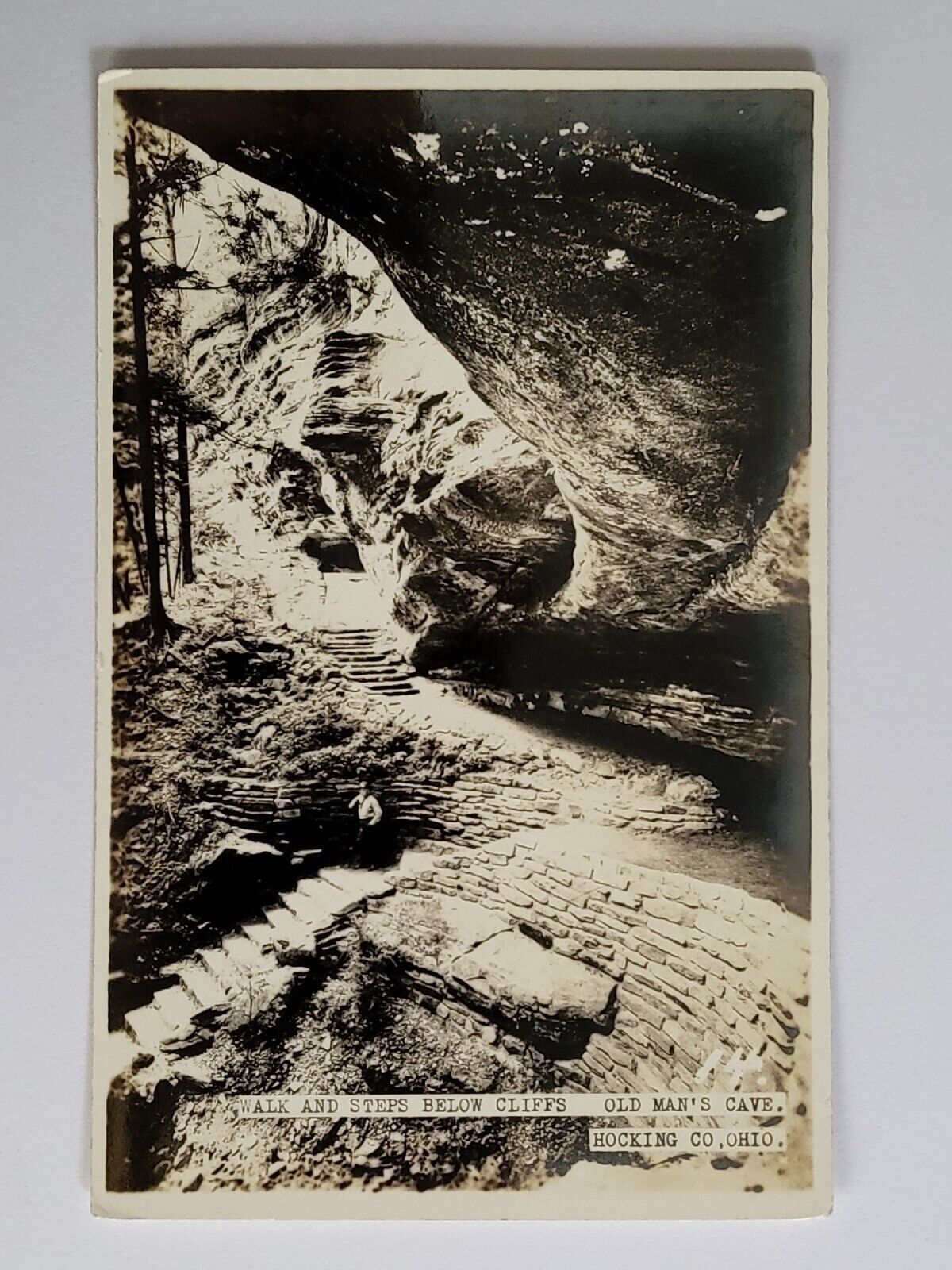 Postcard RPPC Walk & Steps Below Cliffs Old Man\'s Cave Hocking Co. Ohio