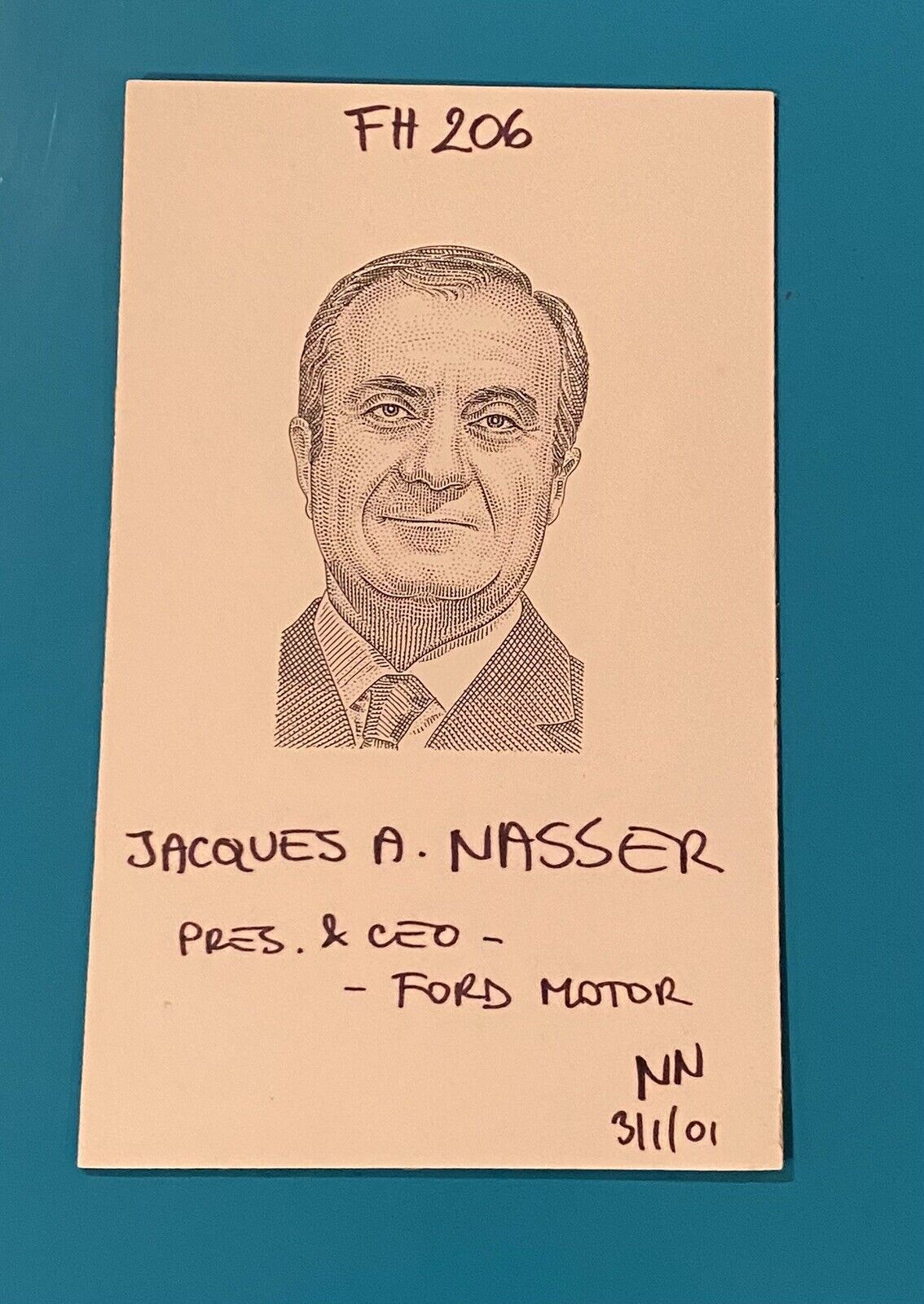 FORD CEO Jacques Nasser 2001 Wall Street Journal Hand Drawn Art