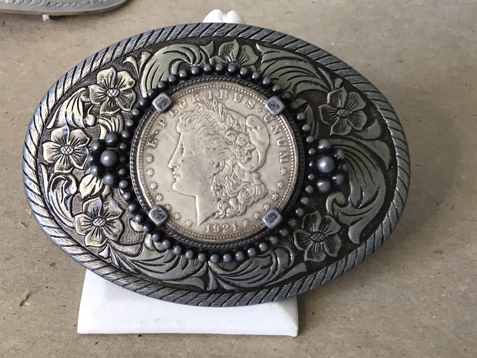 Vintage 1921 Morgan Silver Dollar Western Style Belt Buckle Real