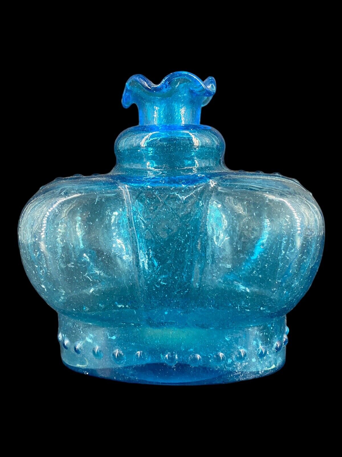 Victrylite Royal Crown Barware Italian Ice Blue Glass Liquor Decanter