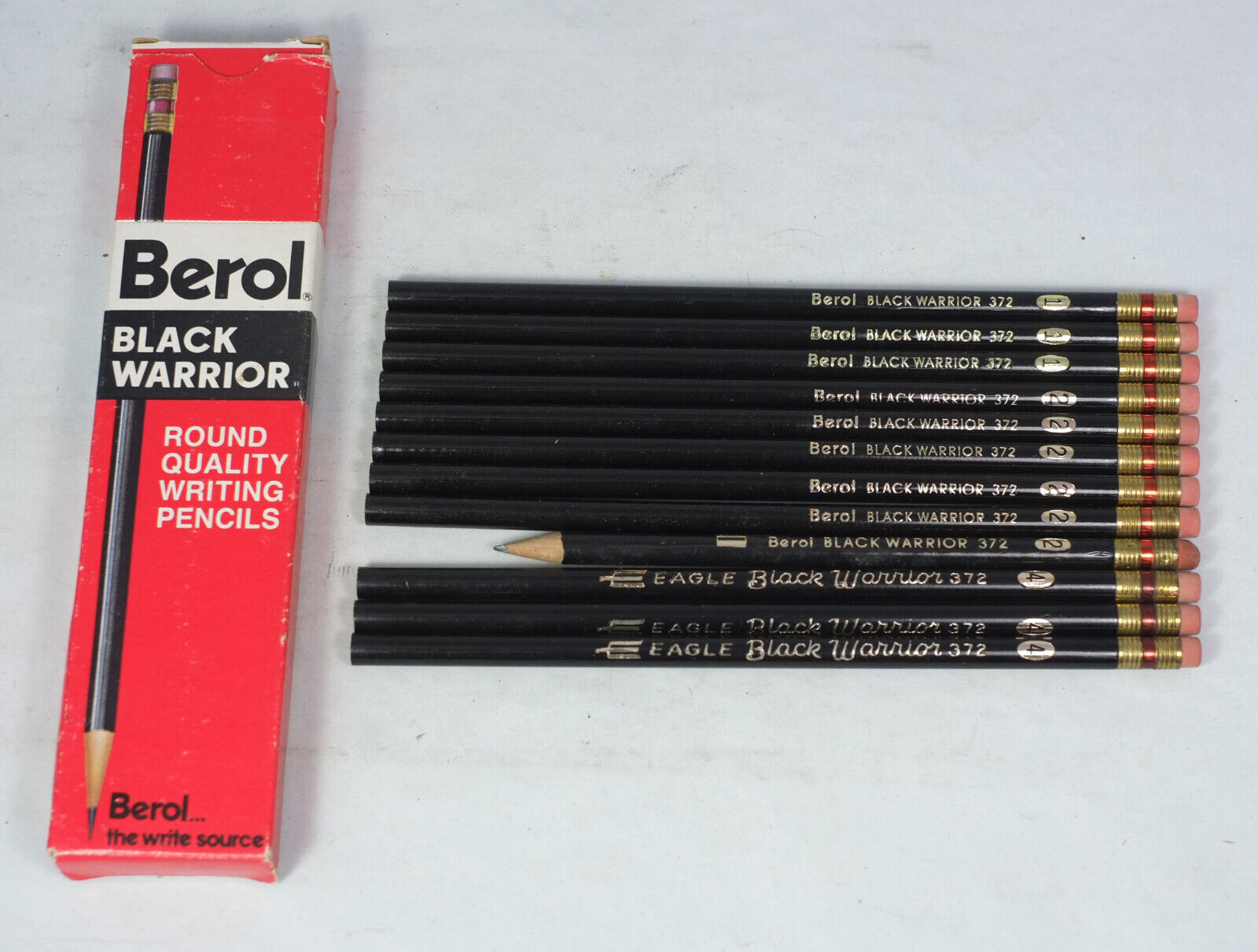 12 Vintage Berol, Eagle Black Warrior 372 Pencils