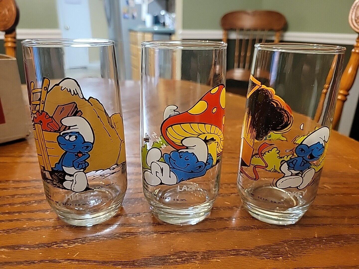 Set Of 3 Vintage Hefty, Lazy  & Jokey Smurf 1982  Glasses