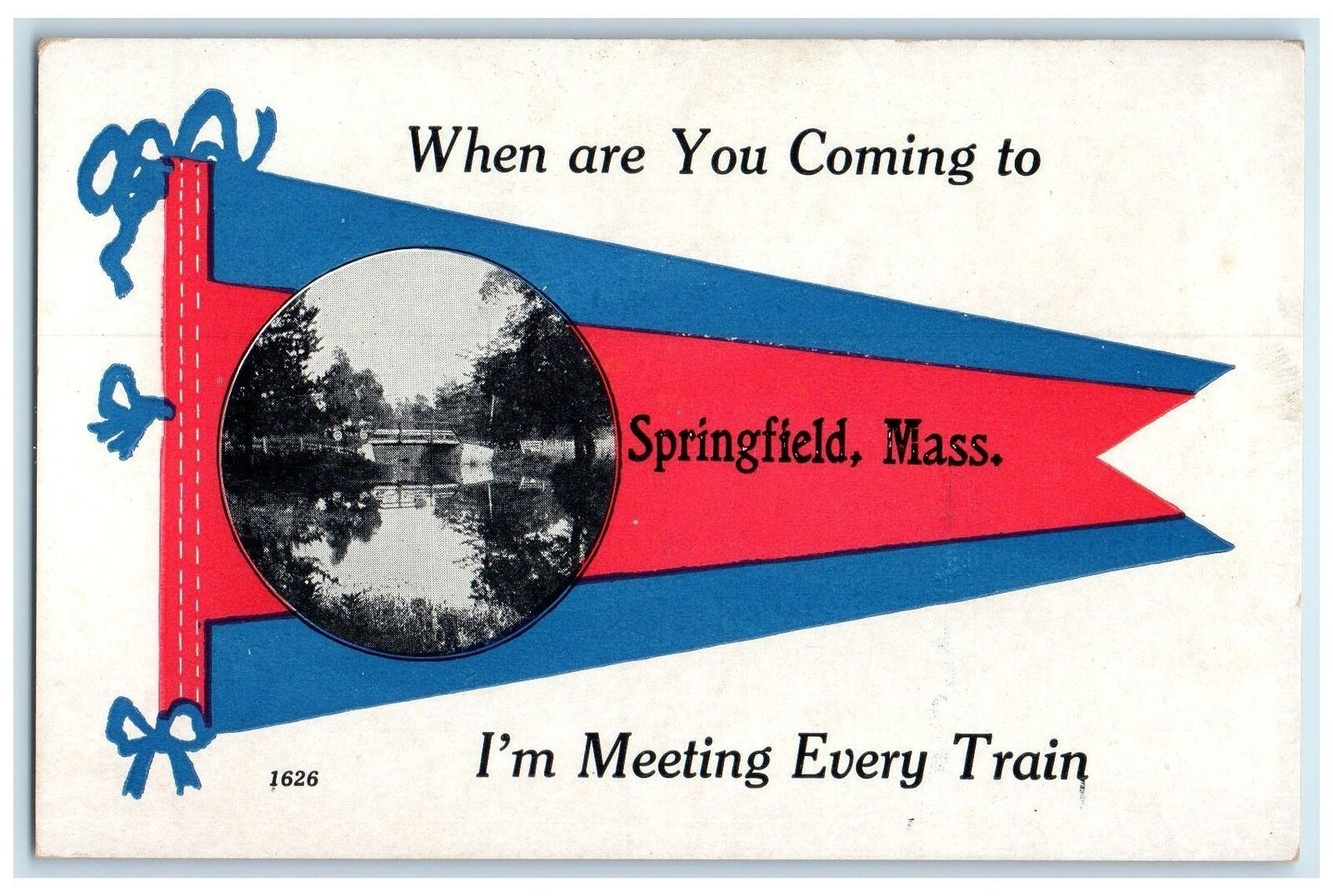 c1940\'s When Are You Coming I\'m Meeting Every Train To Springfield MA Postcard