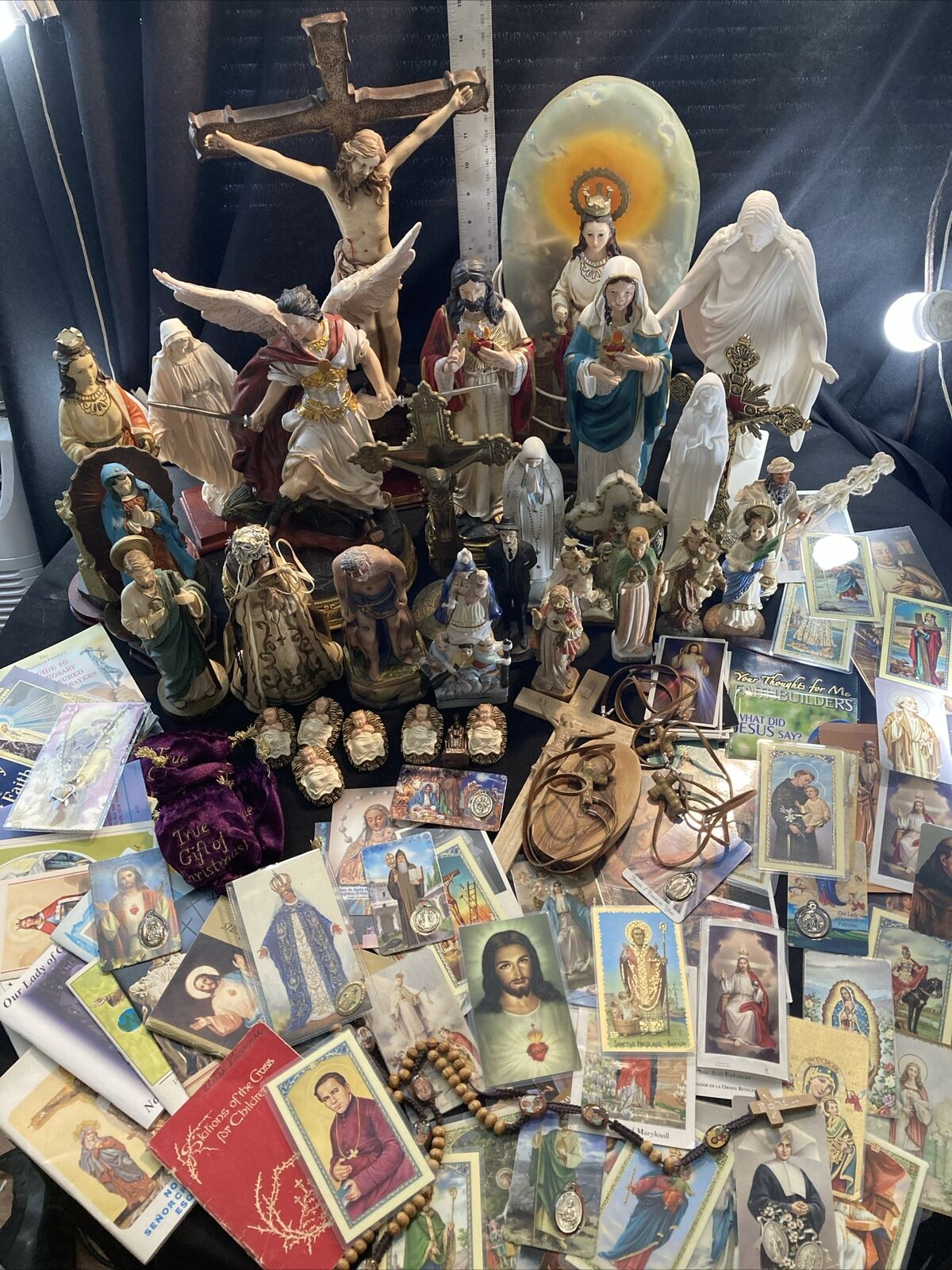 Huge Lot 100+ Catholic Religious Holy Statues Cards Rosaries Catholic Medals