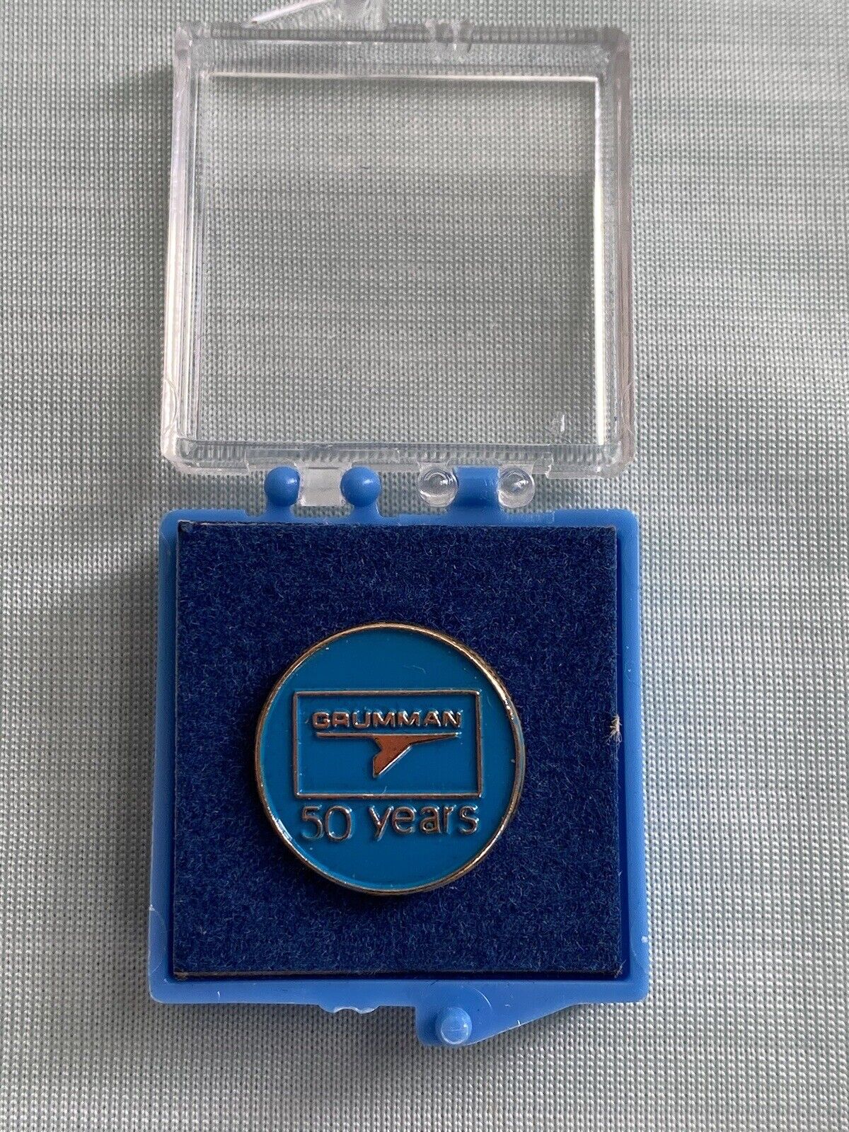 Grumman Aircraft Blue & Gold Enameled 50 Year Service Pin in original Box