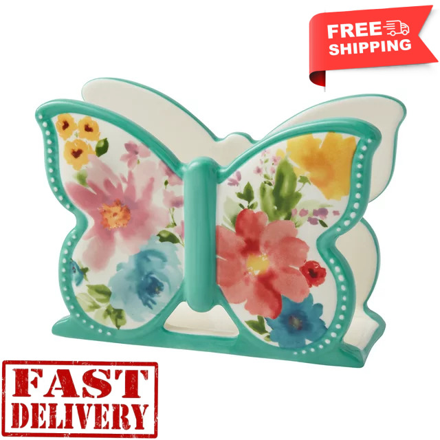 Pioneer Woman Stoneware Butterfly Napkin Holder Decal Floral Sturdy And Durable