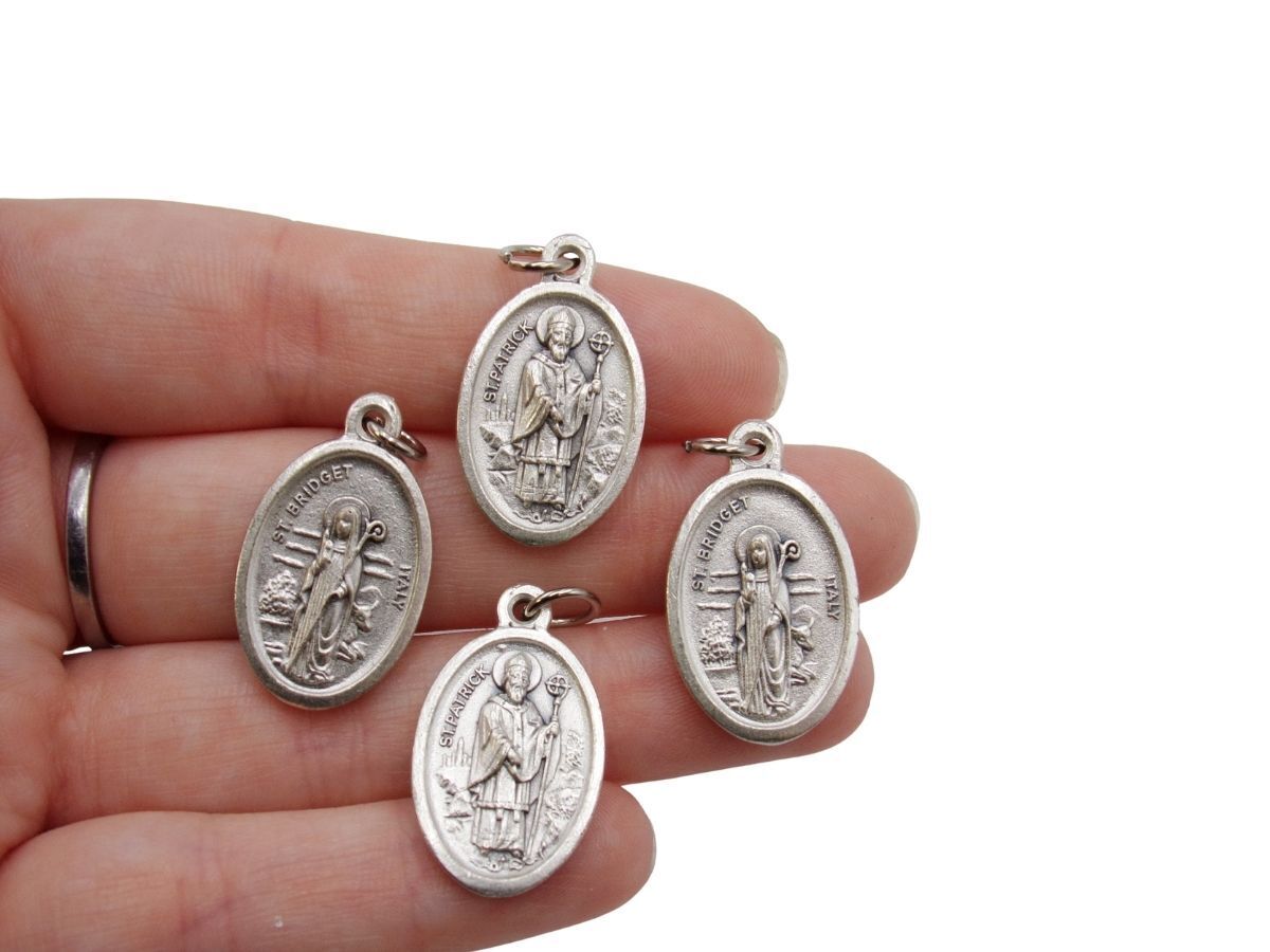  Lot of 4 Two Sided Saint Patrick and Saint Bridget Pendant Medals for Crafts