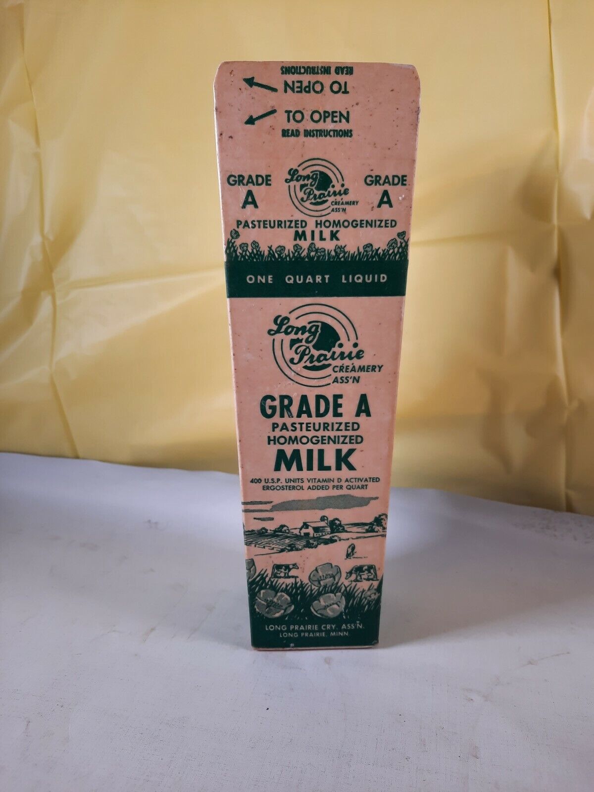 Vintage long prairie mn creamery Milk Dairy Cardboard Wax Carton One Quart nos
