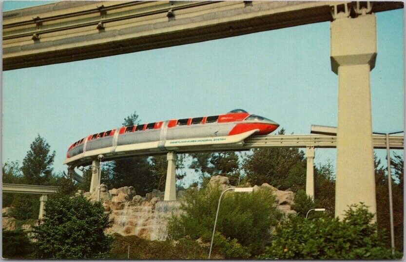 Vintage DISNEYLAND Tomorrowland Anaheim CA Postcard Red Monorail E-6 Unused