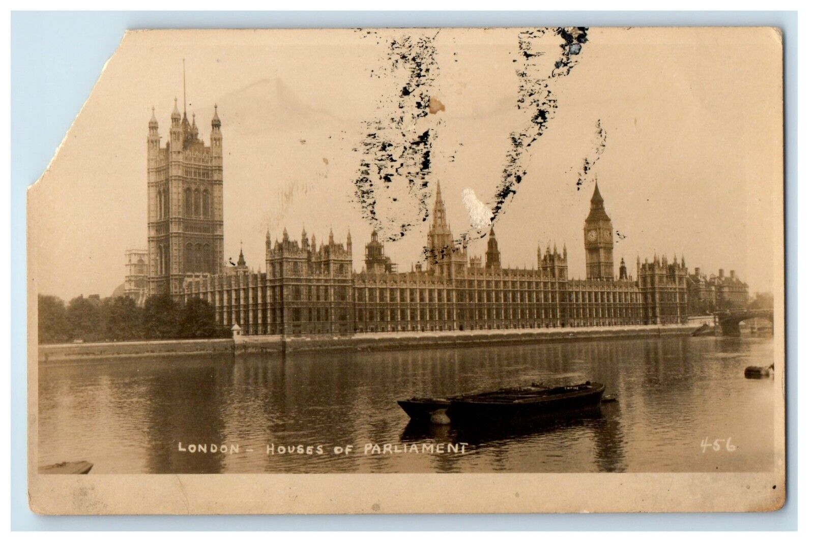 c1920's London UK, Houses Of Parliament Boat Scene RPPC Photo Vintage Postcard