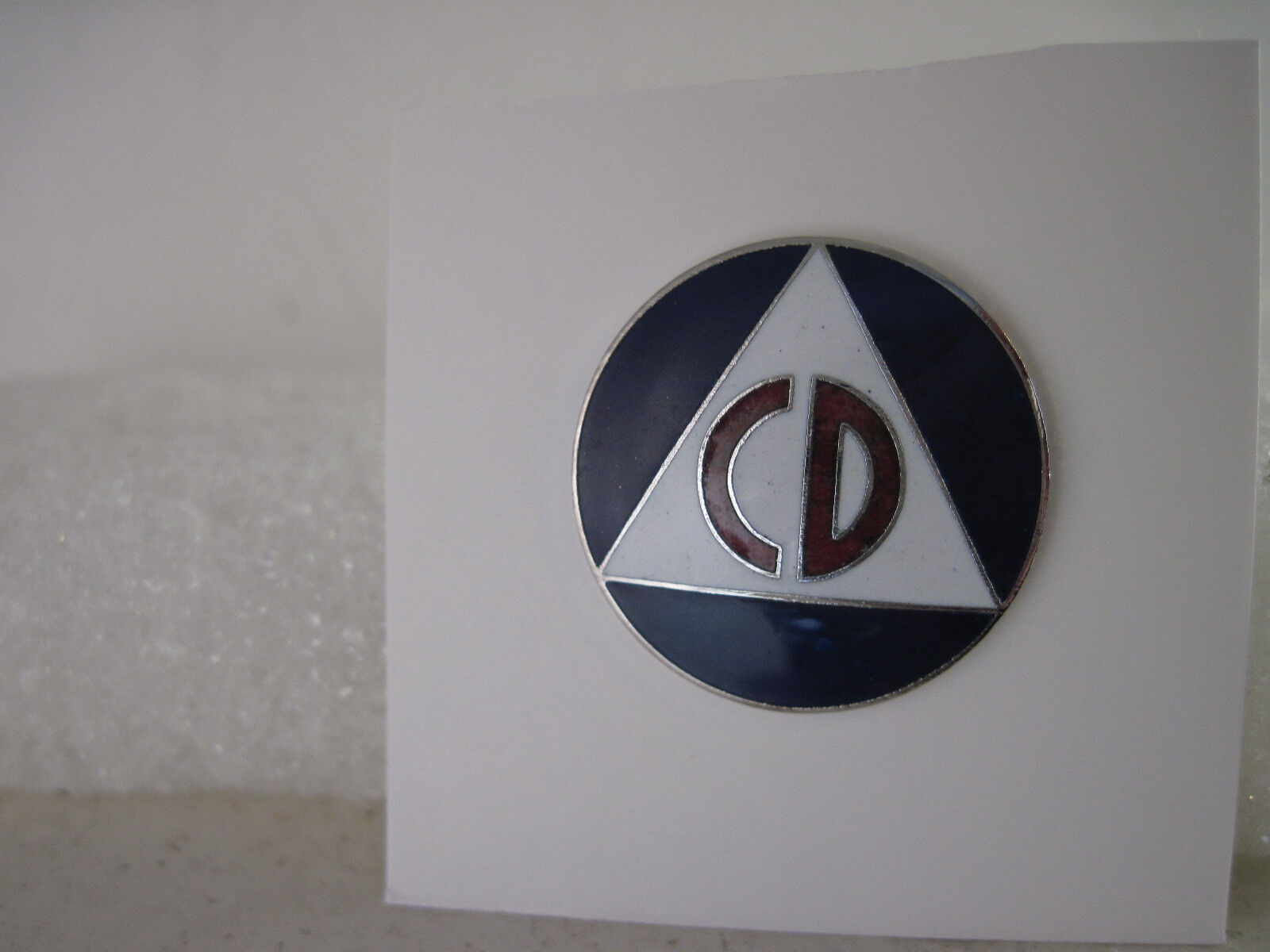 19??  CD civil defense  vintage style  logo   pin  