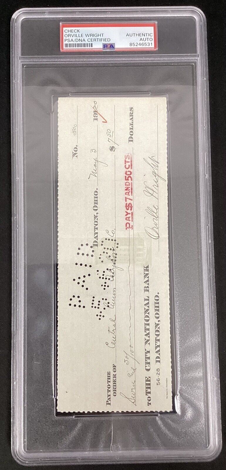Orville Wright Signed Check The Wright Brothers First Airplane Auto PSA/DNA