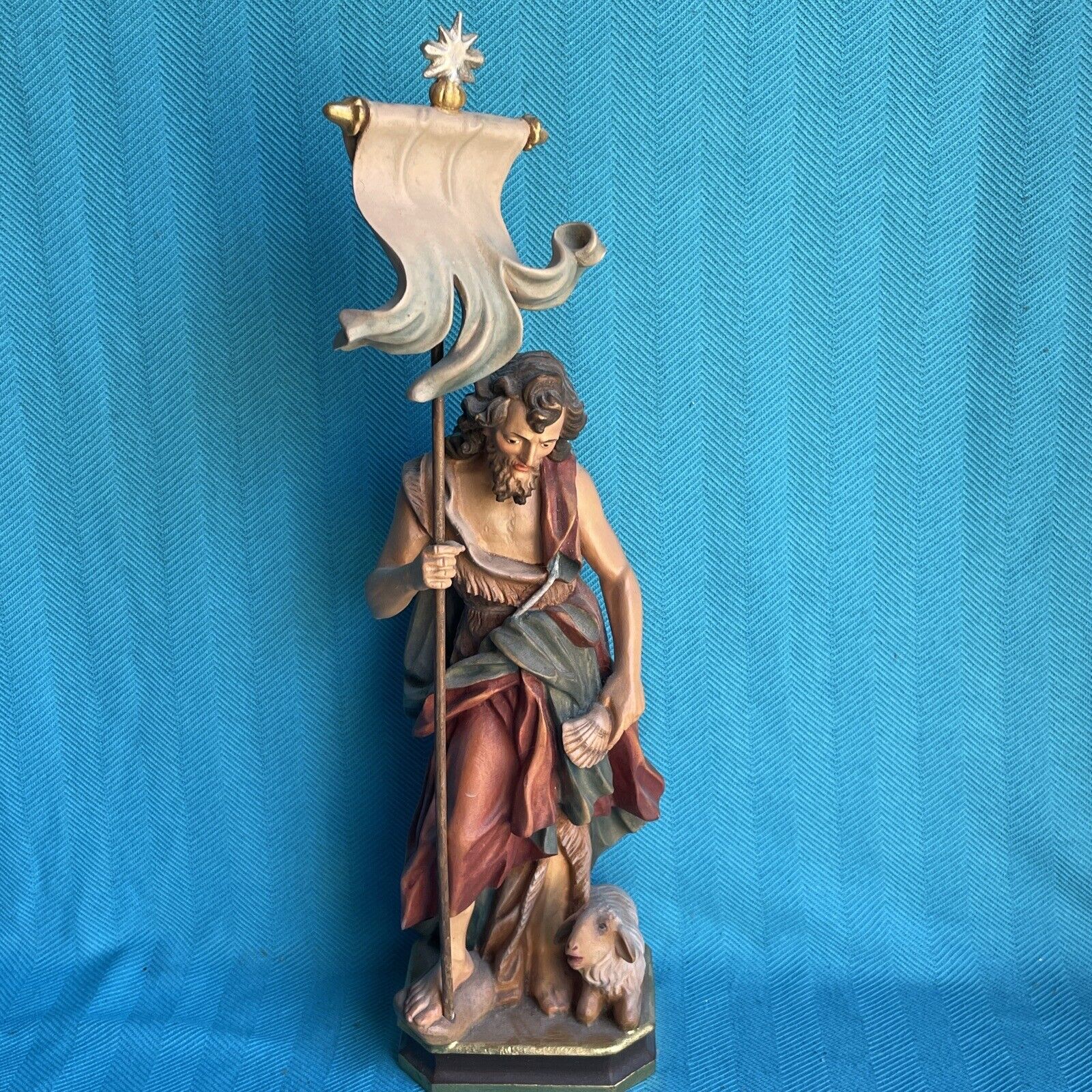 Antique Jesus The Son of God Good Shepherd Sheep Catholic Wood Statue ❤️blt39j3