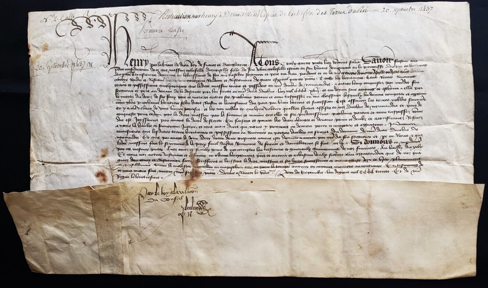 KING OF FRANCE & ENGLAND HENRY VI - Charter for the Restitution of Property 1437