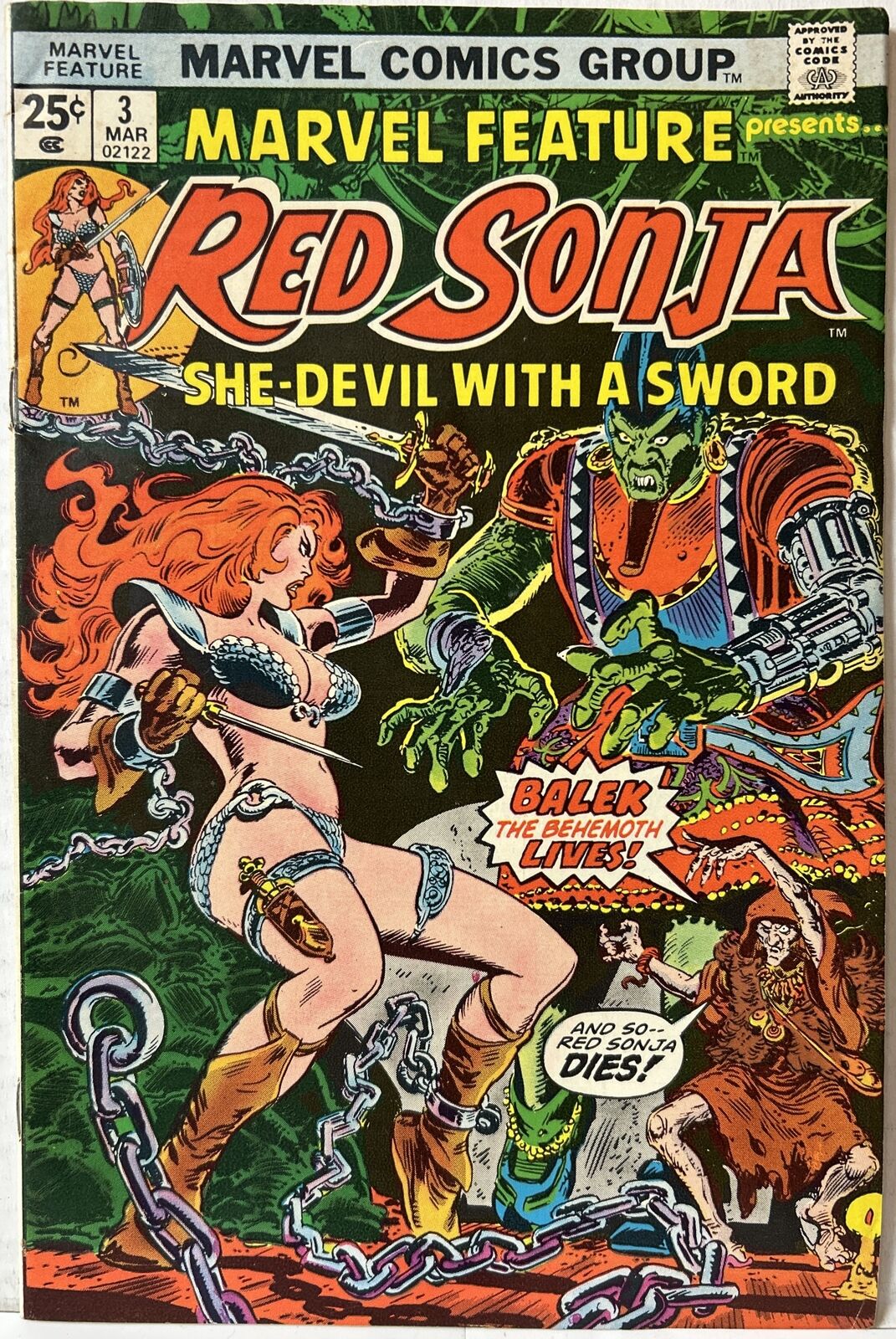 Marvel Feature #3 Red Sonja March 1976 Comic Frank Thorne FN MVS Intact