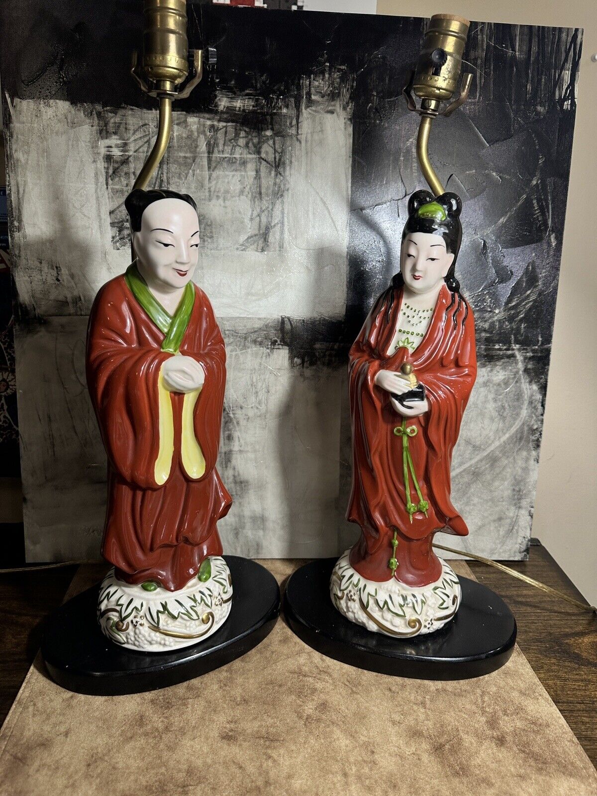 Vintage Asian Oriental Japanese Lamps Pair Rare Collectibles