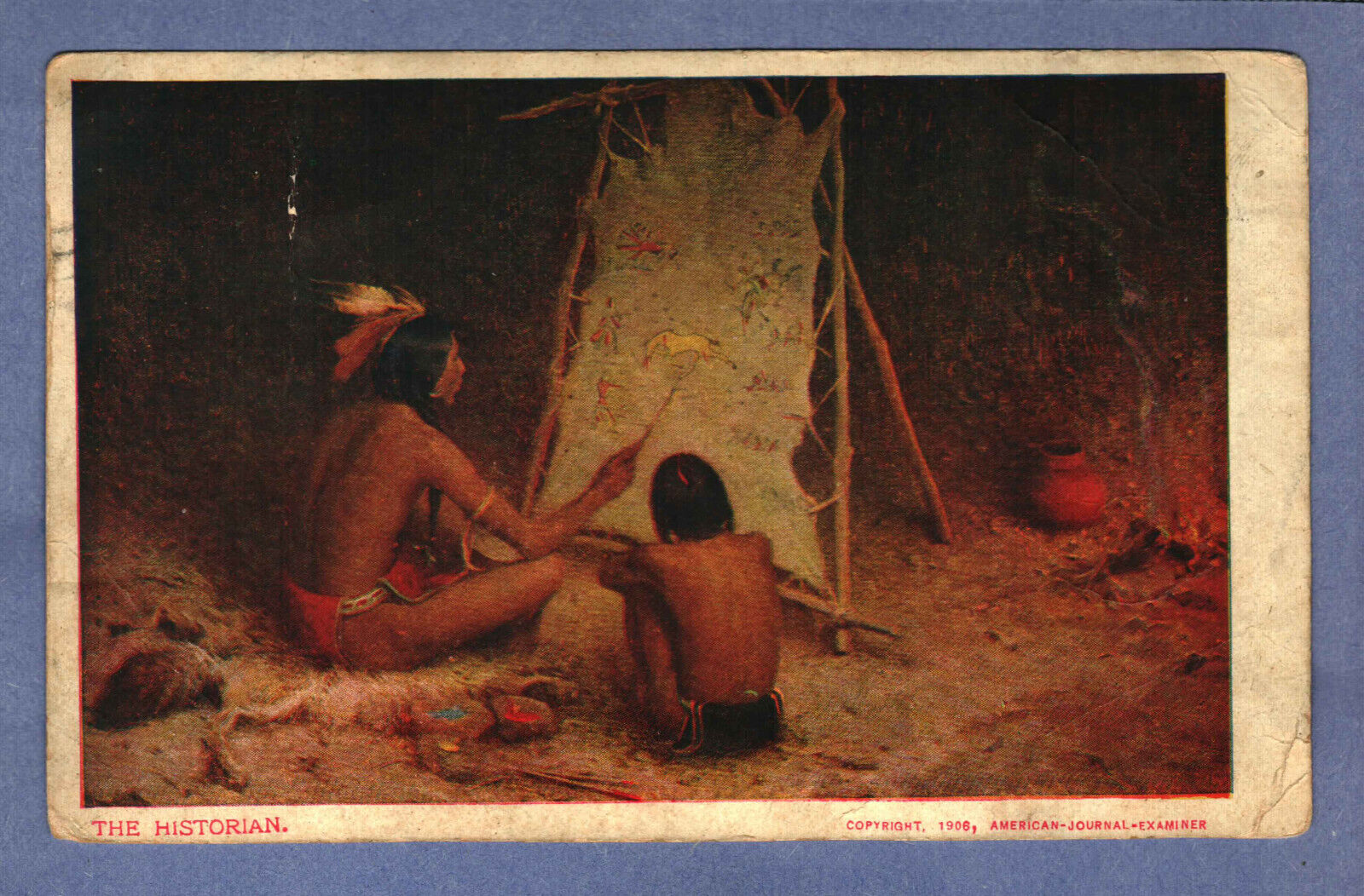 Postcard The Historian Image Of Two Native Americans At Night Posted 1906