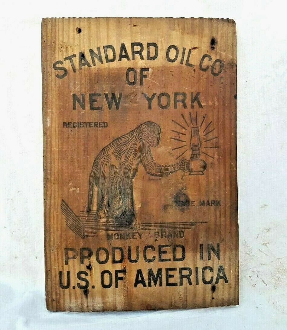Vintage 1880\'s Old Antique Rare Standard Oil Stand Wooden Engraved Sign Board